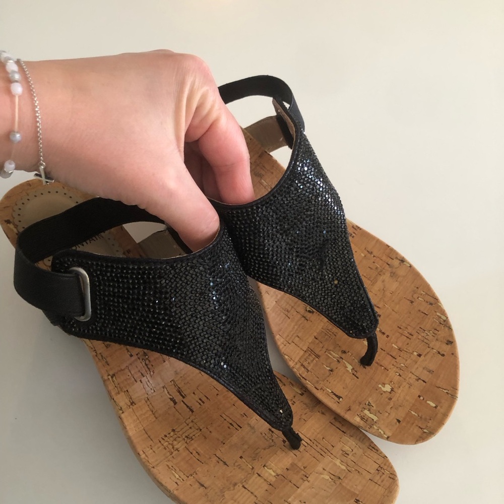 White Mountain Black Sequin Sandals